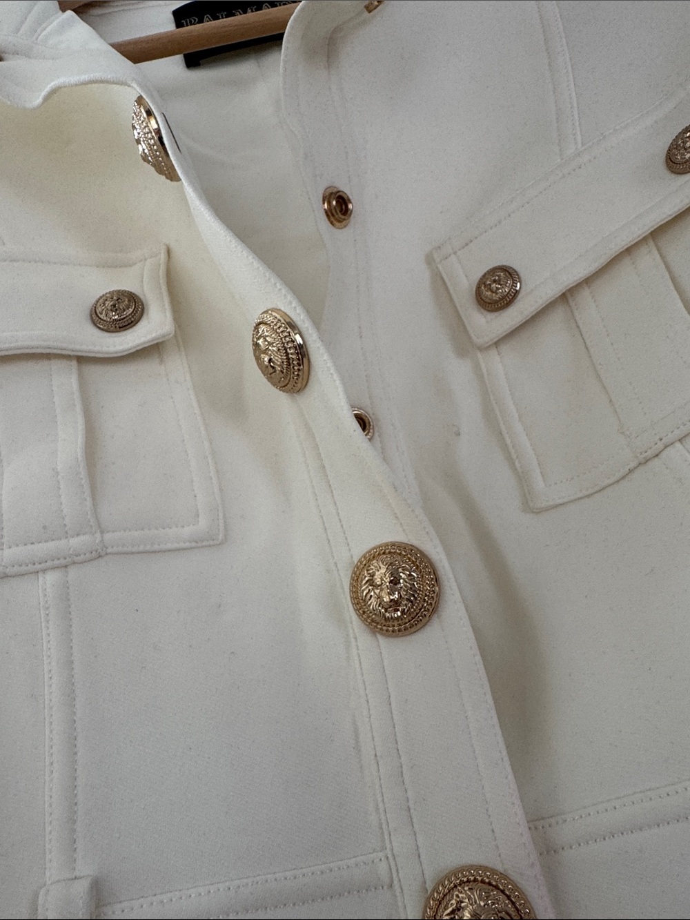 Balmain Cream Military-Style Long Trench Coat dress with Gold Buttons - Picture 5 of 6
